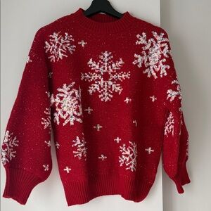 Thick Red Snowflake Sweater Oversized S
